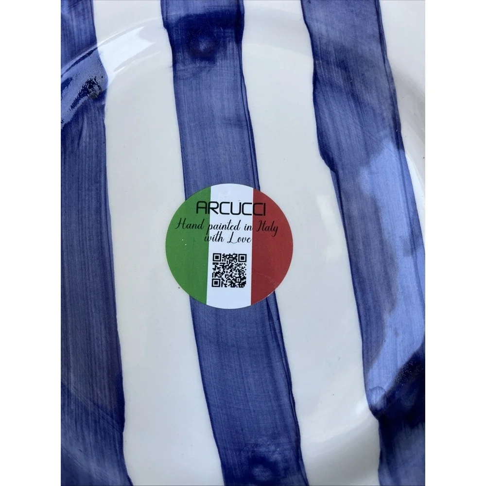 arcucci blue white striped plate Hand Painted In Italy 8